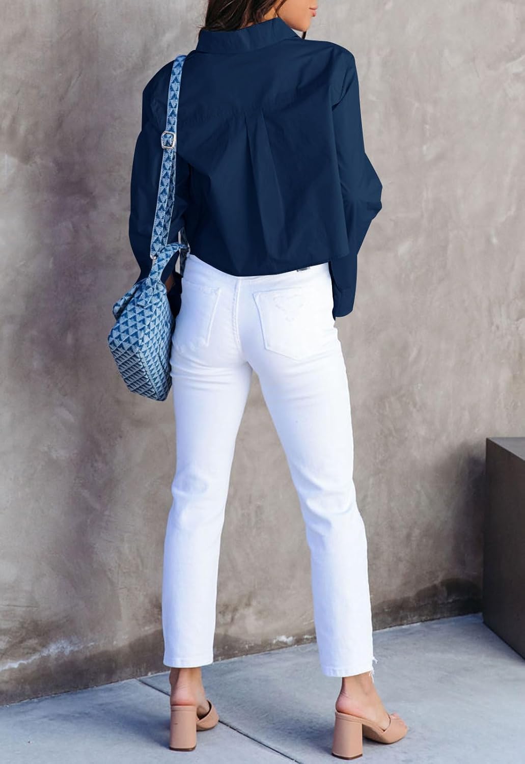 INFITTY Women's Button Down Cropped Shirts Long Sleeve Casual Crop Tops Loose Fit Cotton Lapel Blouse Fall - Image 5