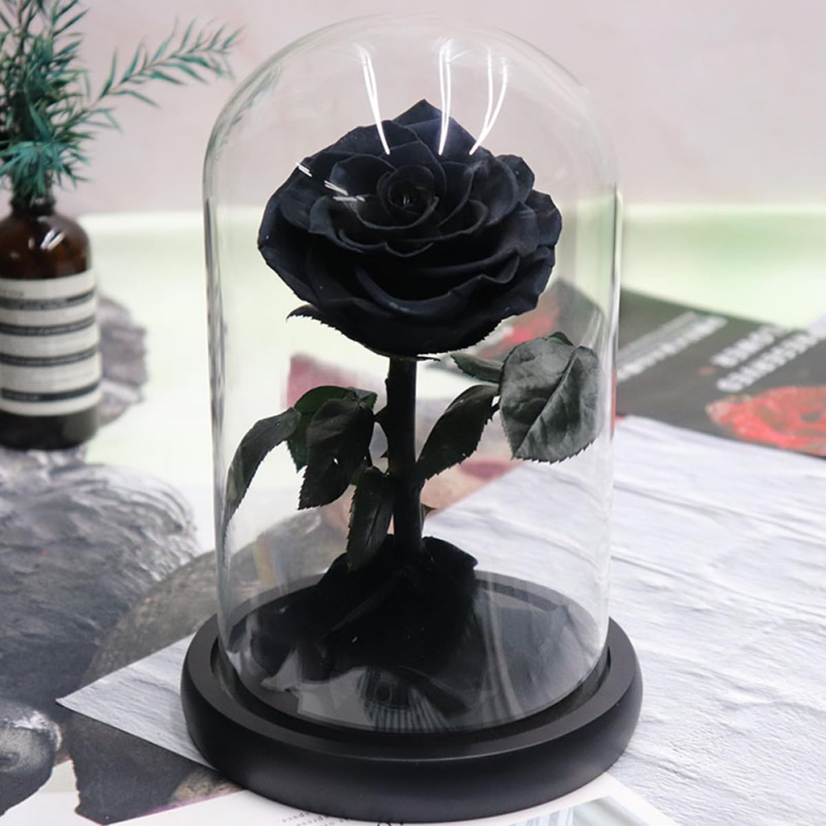 PRETYZOOM Dreamy Preserved Flower Dome Box for Valentine Day Birthday Anniversaries Artificial Hydrangea Inside Glass Cover No Fading Home Decoration