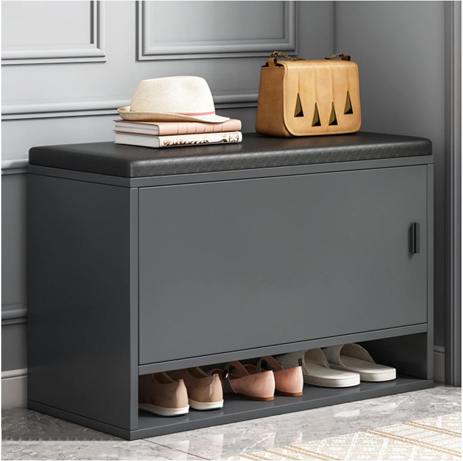 Meuble à chaussures 60x30x50 cm avec petit banc de rangement en bois massif