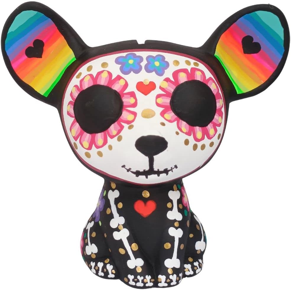 Dia de Muertos. Catrina Chihuahua. Origina Gift. Mexican Crafts. Original Gift. Pet Memorial, Memento. Ceramic Figure for The Decoration of Dia de Muertos, Day of The Dead.