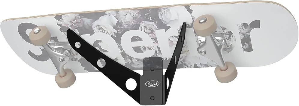 Koova Skateboard Wall Mount Rack Holder | Creative Deck Display | Home or Garage Longboard Storage | Scooter Hanger | Easy Install - Hardware Incl. | Heavy Duty Powder Coated Steel Frame | USA Made