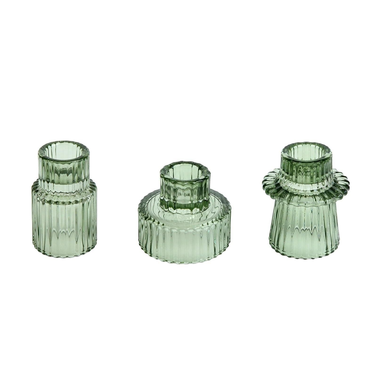 Candle Holders 3pcs Candle Holders Taper Glass Candlestick Reversible Holder for Table Centerpieces Wedding Decor Dinner Party(Light Green)