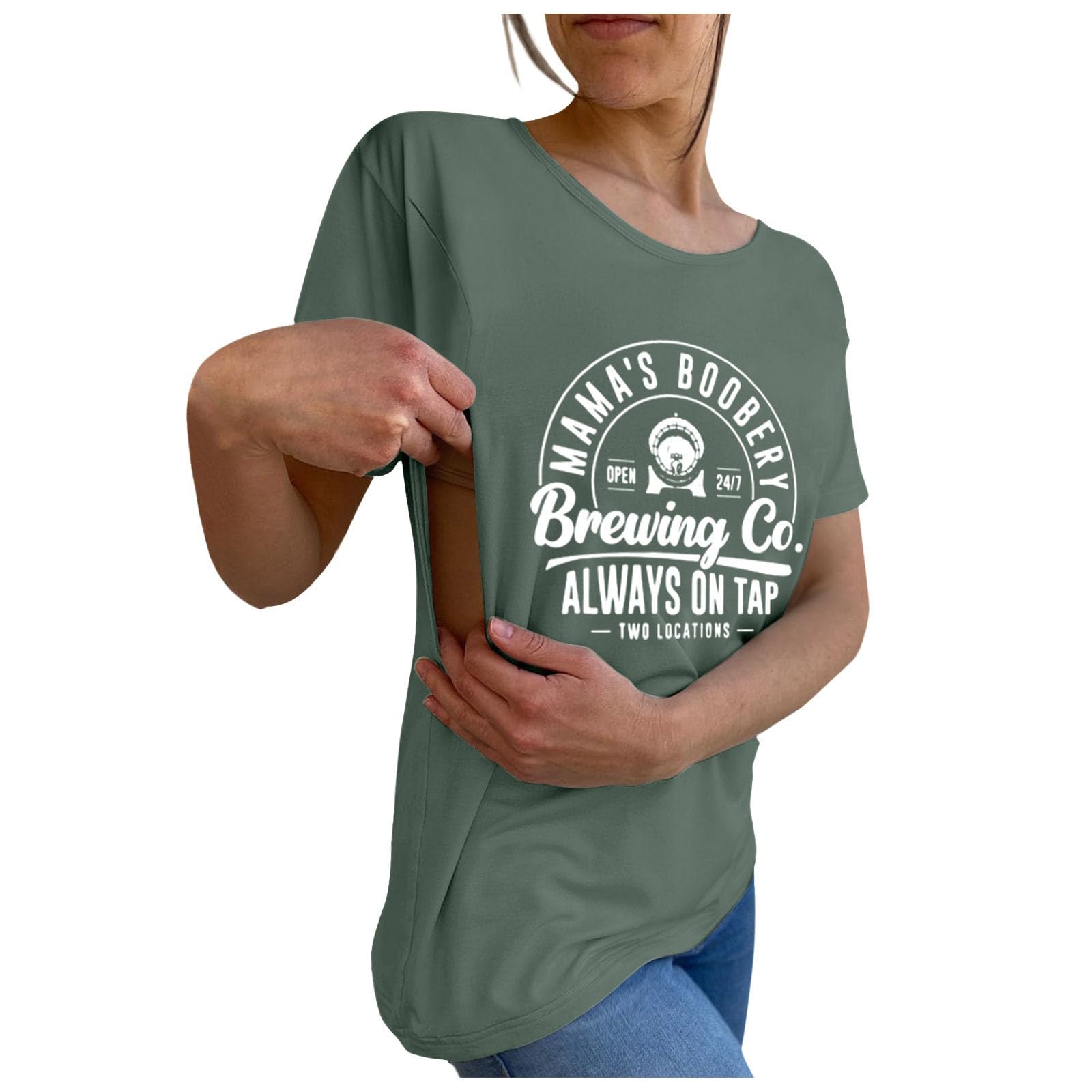 Dasongff T-Shirt Allaitement Femme Manches Courtes Avec Zip - Vêtement Grossesse Fermetures Éclair Dissimulées - Ete Côté