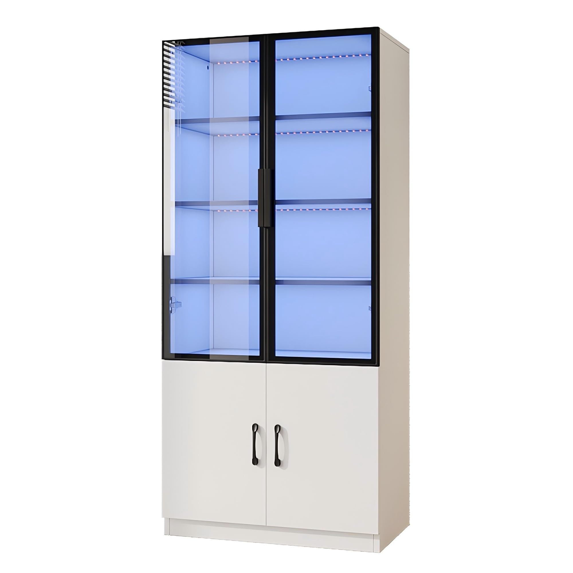 60 x 40 x 160 cm, vetrina in vetro fumé con telaio in alluminio, due ante nella parte inferiore, libreria, credenza, bianco