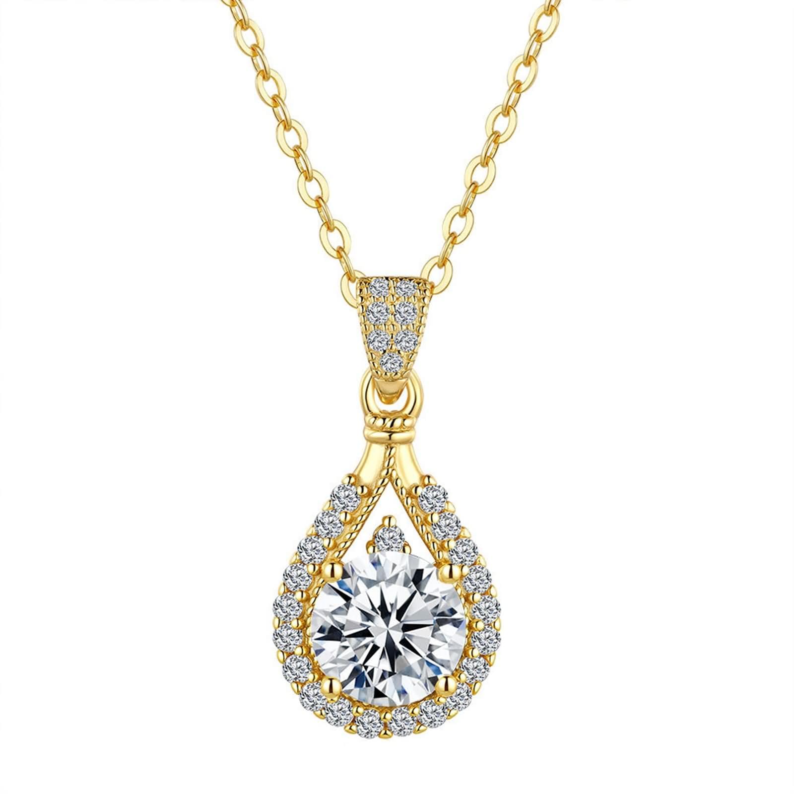 Catena Collana Donna, Oro giallo Collana Donna Ciondolo a goccia con alone e moissanite rotonda da 1 carato