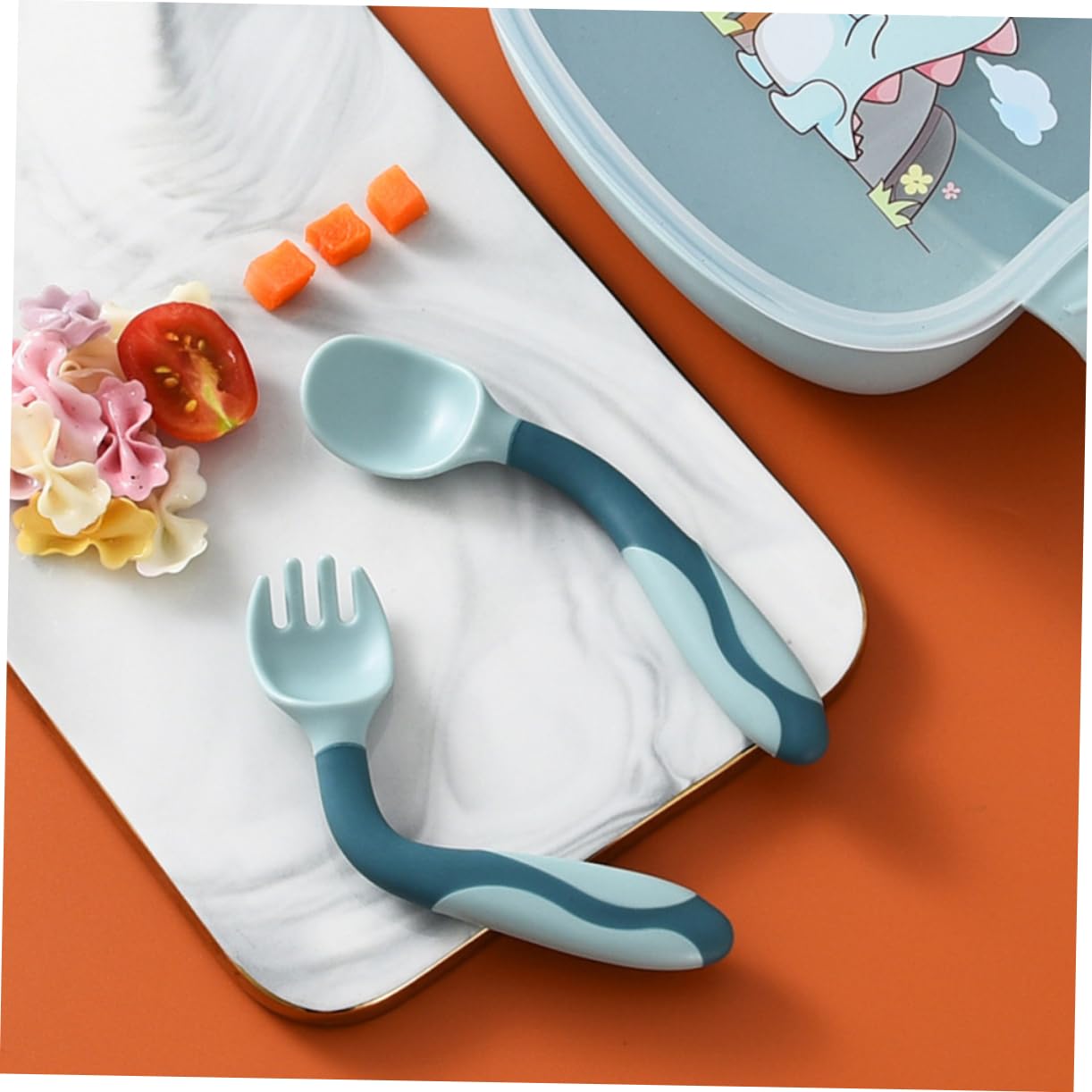 BRIGHTFUFU 2Sets Forks and Spoons for Self Feeding Flexible Utensils for Comfortable Grip Easy to Hold for Young