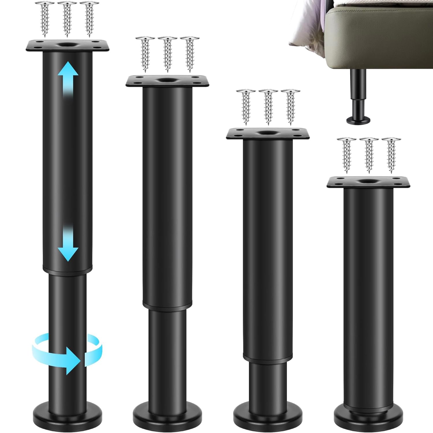 Ianulus 4 Pack Furniture Legs Height Adjustable 18-30cm, 60mm Large Base Sofa Feet Cabinet Feet Bed Feet