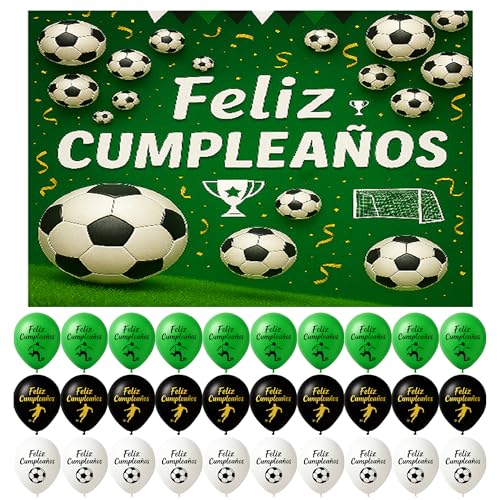 Decoração de aniversário futebol - 30 balões de futebol - Photocall bandeira 110 x 80 cm festa infantil adulto Banner pano fundo fotográfico espanhol festa temática futebol gol celebração soccer