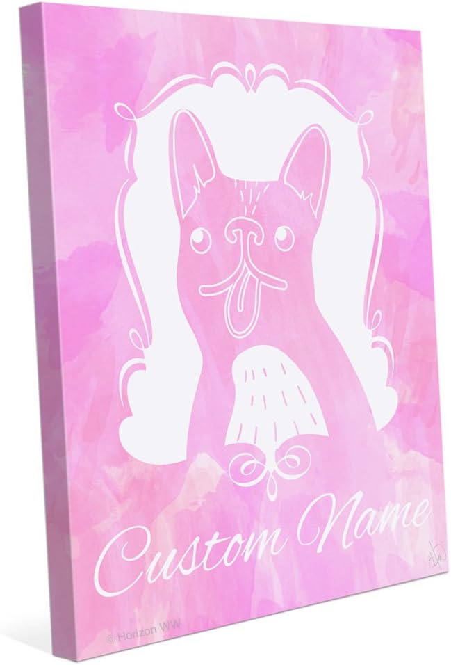 Boston Terrier or French Bulldog Frenchie Cartoon Portrait Pink Customizable Wall Art Print