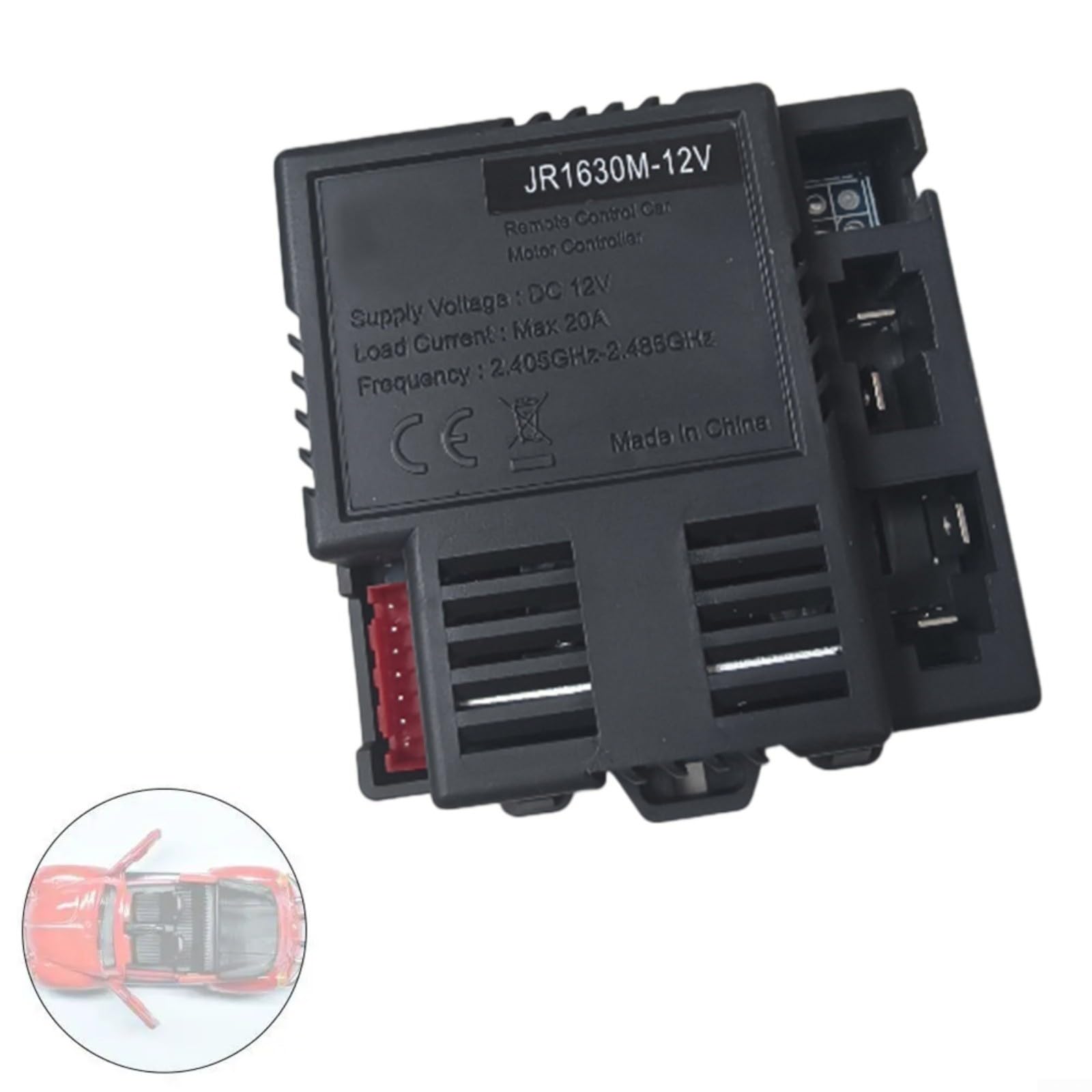JR1630M-12V Dispositivo di controllo per auto elettrica per bambini, ricevitore di ricambio 12V auto giocattolo elettriche, alloggiamento ABS nero