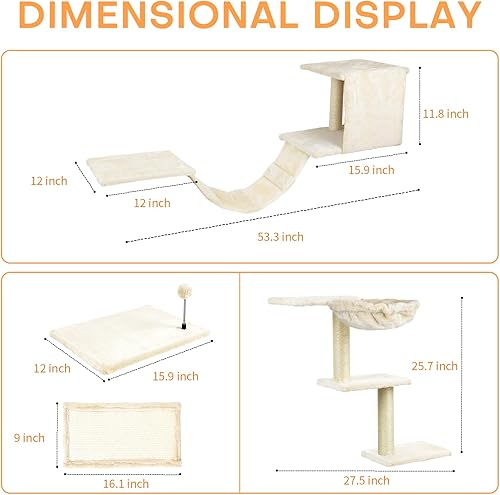 Miniatura 2 de Muebles de pared para gatos, juego de trepador de gato montado en la pared con estantes de pared para gatos, perchas, casa de condominio, escalera,