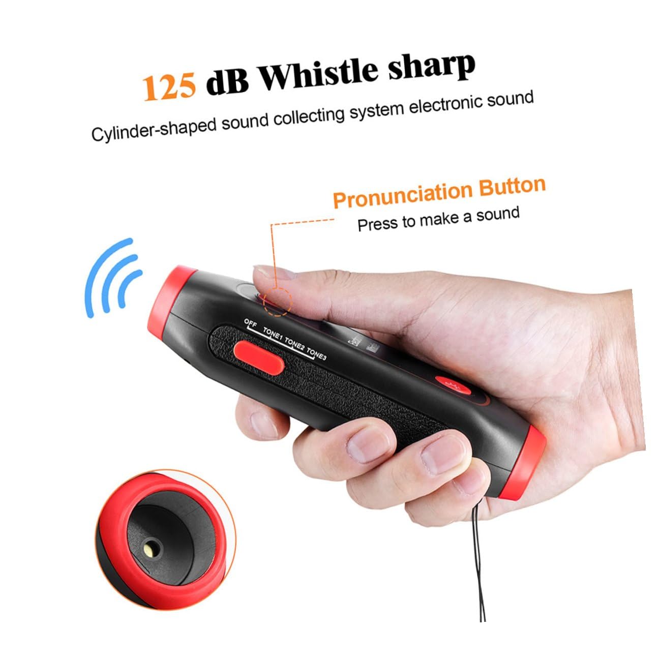 Cabilock Silbato Electrónico de Árbitro con Sos y Linterna, de Mano, con Cordón, 3 Tonos y 3 Niveles, Adecuado para Entrenadores