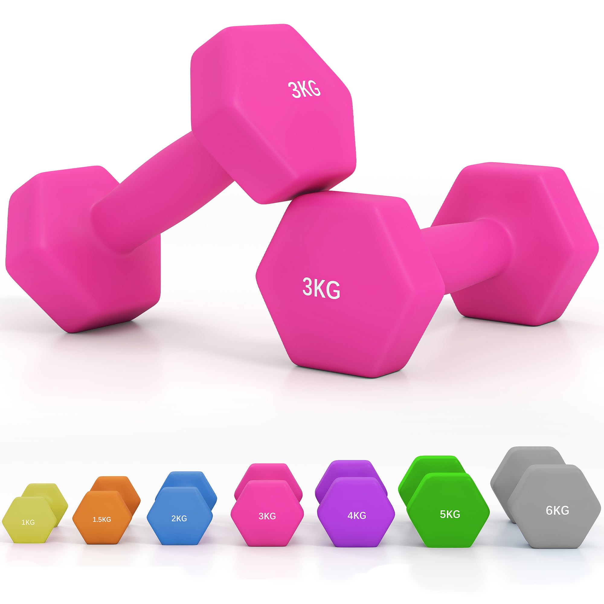 SPORTNOW Set of 2 Hex Dumbbells, Neoprene Weights Pair with Non-Slip Grip, Home Gym Fitness Training Equipment, 2 x 3kg, Pink