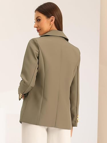 Allegra K Women's Notched Lapel Double Breasted Long Sleeve