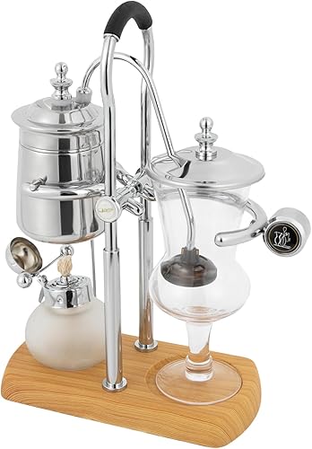 Miniatura 8 de Bélgica Family Balance Syphon Cafetera de sifón belga Sifón único Gravity Vintage Cafetera sistema de preparación de acuum con mango en T (plata)