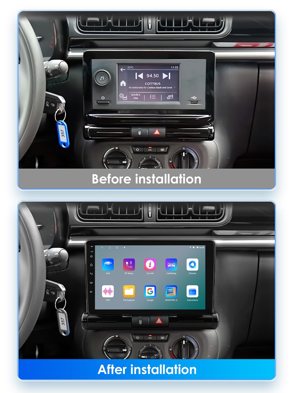 Android 14 9 pollici autoradio per Citroen C3/C3 aircross 2017-2023 per Citroen C4/C4 aircross (Brazil) 2017-2023 supporta auto wireless carplay/Android, controllo volante, WLAN/4G, AM/FM 4 core 2G