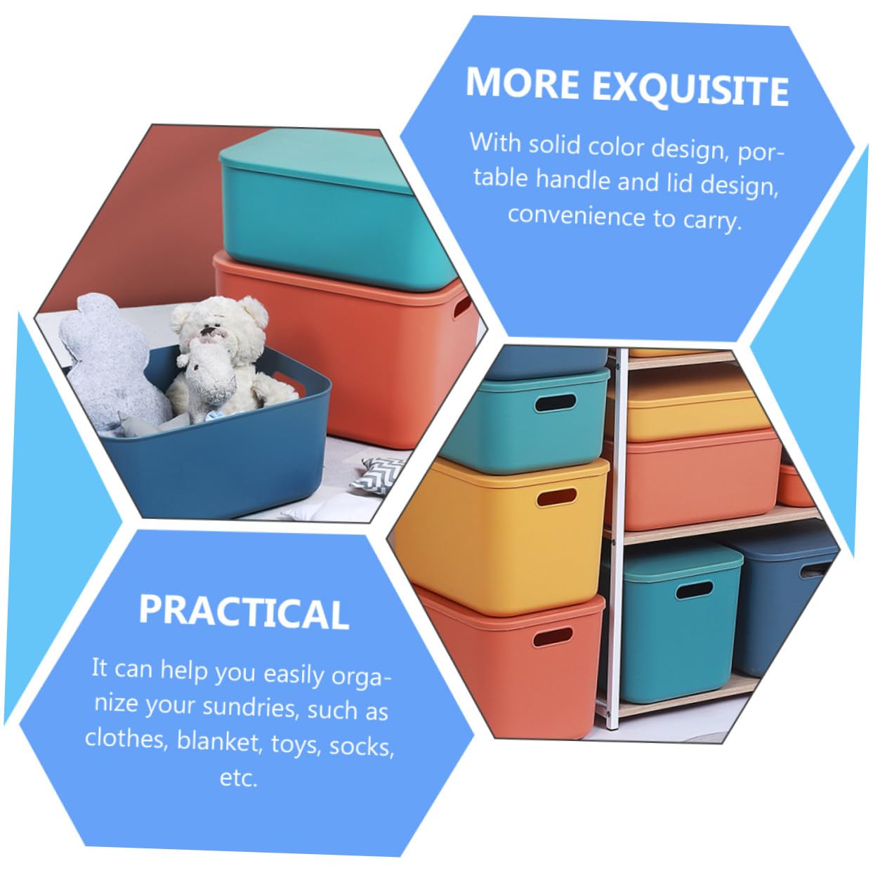 Contenitore con e Manici in Plastica Scatola Rigida per Armadio e Casa Organizer per Vestiti Biancheria e Accessori Blu