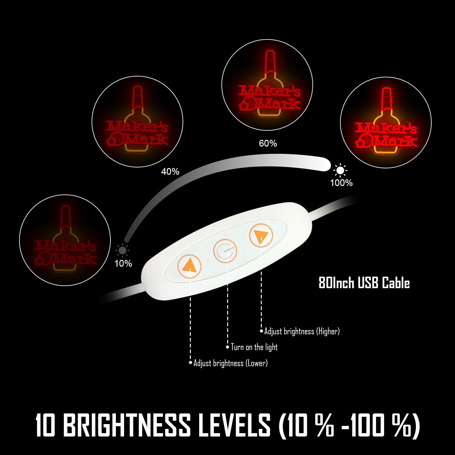 Maker Mark Whiskey Neon Sign for Wall Decor Bar Neon Sign for Man Cave Neon Led Sign Dimmable Neon Light Up Sign for Beer Bar Pub Business Man Cave Club Party Gift - Image 3