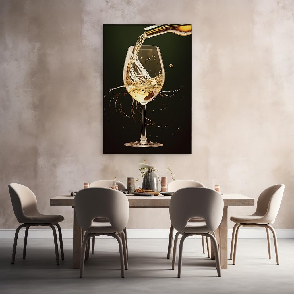 Canvas for Living room. Elegance Unleashed: The Art of Overindulgence in a Glass of White Wine, 27 x 18 inch Canvas Wall Art - Abstract Expressionist - Modern Home Decor