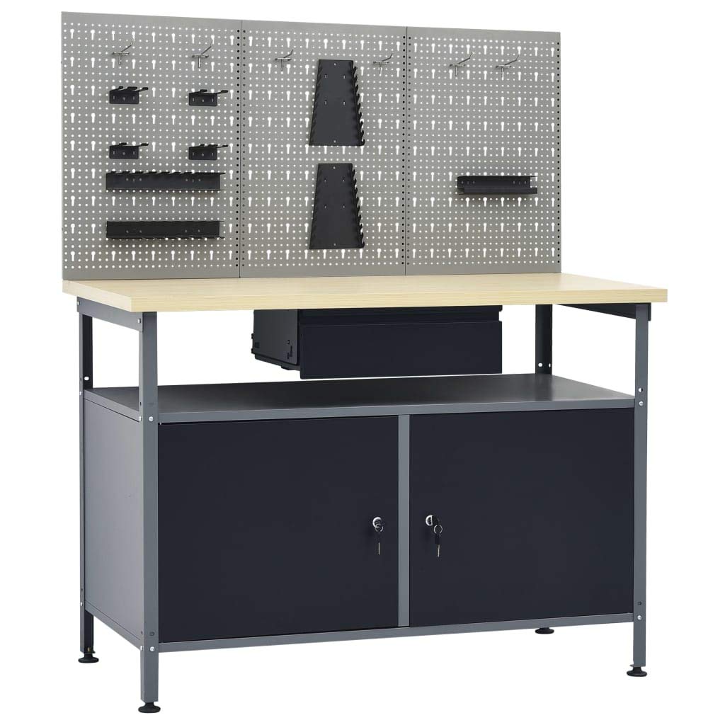 Mobili Banco de trabajo con 3 paneles de pared, banco de trabajo para garaje taller O1 decoración de muebles dormitorio