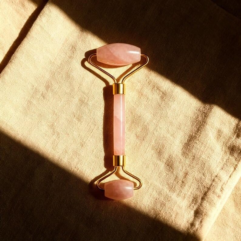 Handmade Rose Quartz Facial Roller, Natural Pink Crystal Face Massager Tool, Skincare Beauty Roller, Self Care Spa Gift for Women