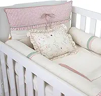 Enxoval Kit para Berço Americano em linho Bordado Joaninha Doce Encanto Jardim Xadrez rosê