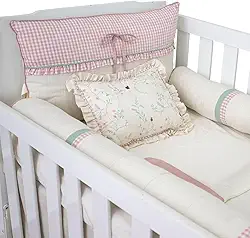 Enxoval Kit para Berço Americano em linho Bordado Joaninha Doce Encanto Jardim Xadrez rosê