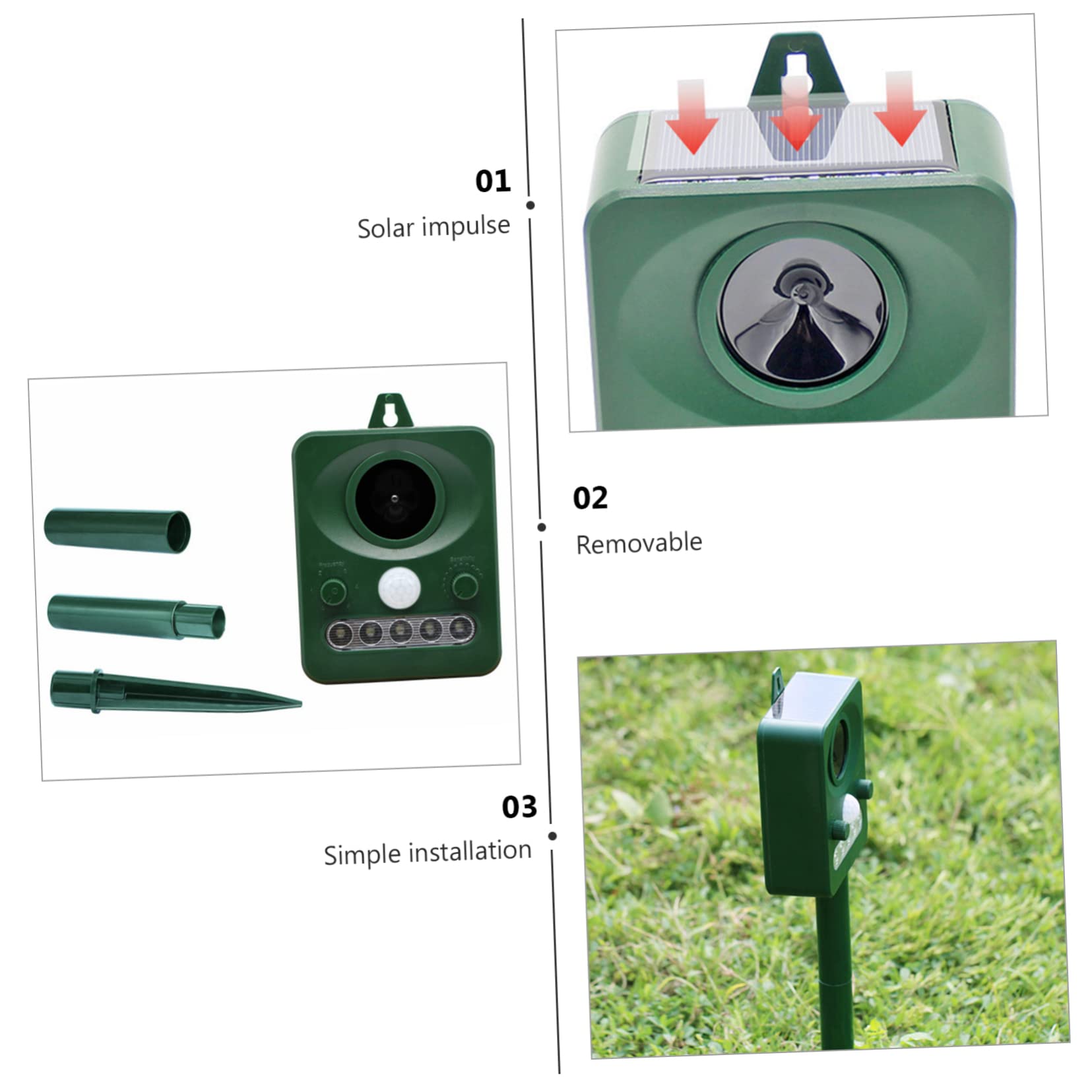 BESTonZON Ripellente Solare Elettronico con Luce Bianca e Sensore Pir per Respingere Scoiattoli Uccelli Procioni Topi Gatti e Cani e Alimentato ad Energia Solare
