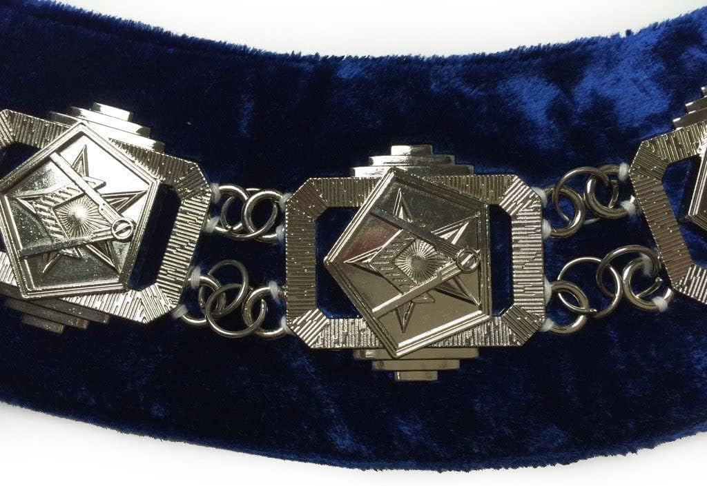 BRICKS MASONS OES - Masonic Compass Square Chain Collar - Gold/Silver On Blue
