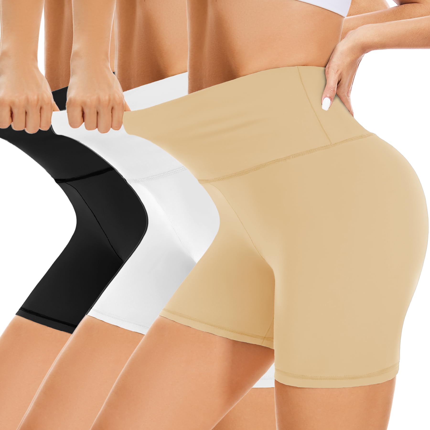 Cycling Shorts Women- High Waisted Biker Shorts Tummy Control Black Yoga Gym Workout Athletic Running Sports Short Leggings UK — view 12