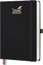 BEZEND Agenda 2026 A5 21,0 x 14,8 cm avec Double Horaire 1 Jour par Page - Travail & Vie, Agenda Journalier 2026 avec Couverture Rigide en PU, Noir