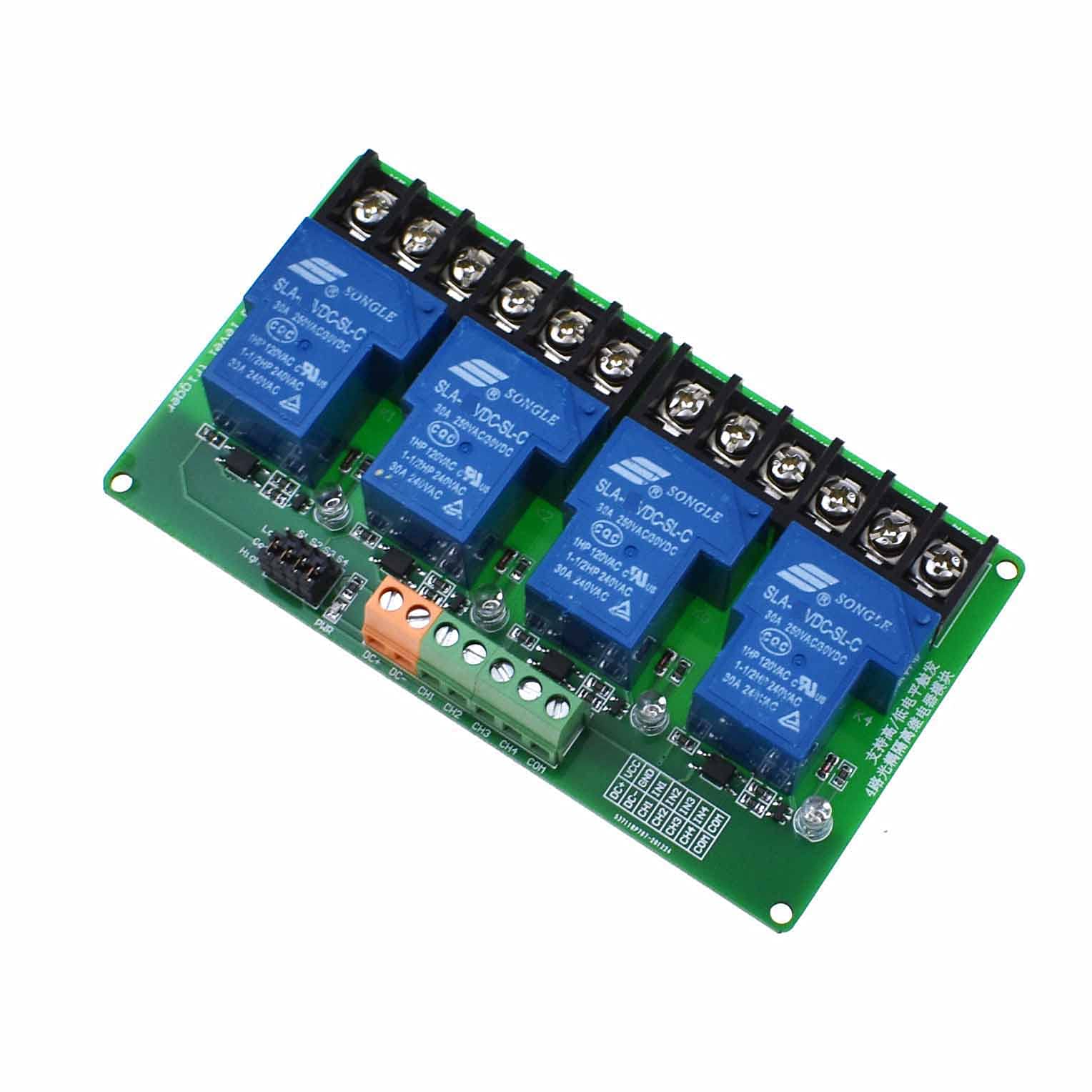 Reland Sun-30A 1 2 4 Channel Relay Module High Low Level Trigger Isolation Load with Optocoupler DC 30V AC 250V 30A PLC Industrial Control for Automation Equipment Control (4-Channel 24V)