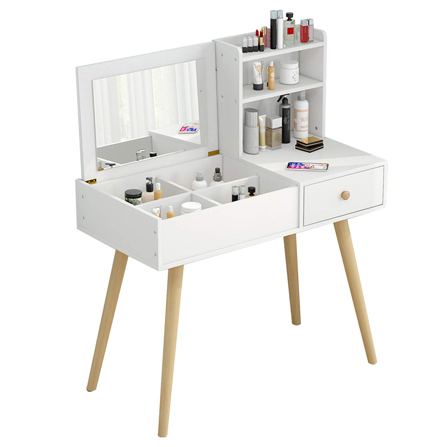 Jantens Dresser Table with Drawer,Dressing Table with Mirror and Cosmetic Storage 80 * 40 * 70CM