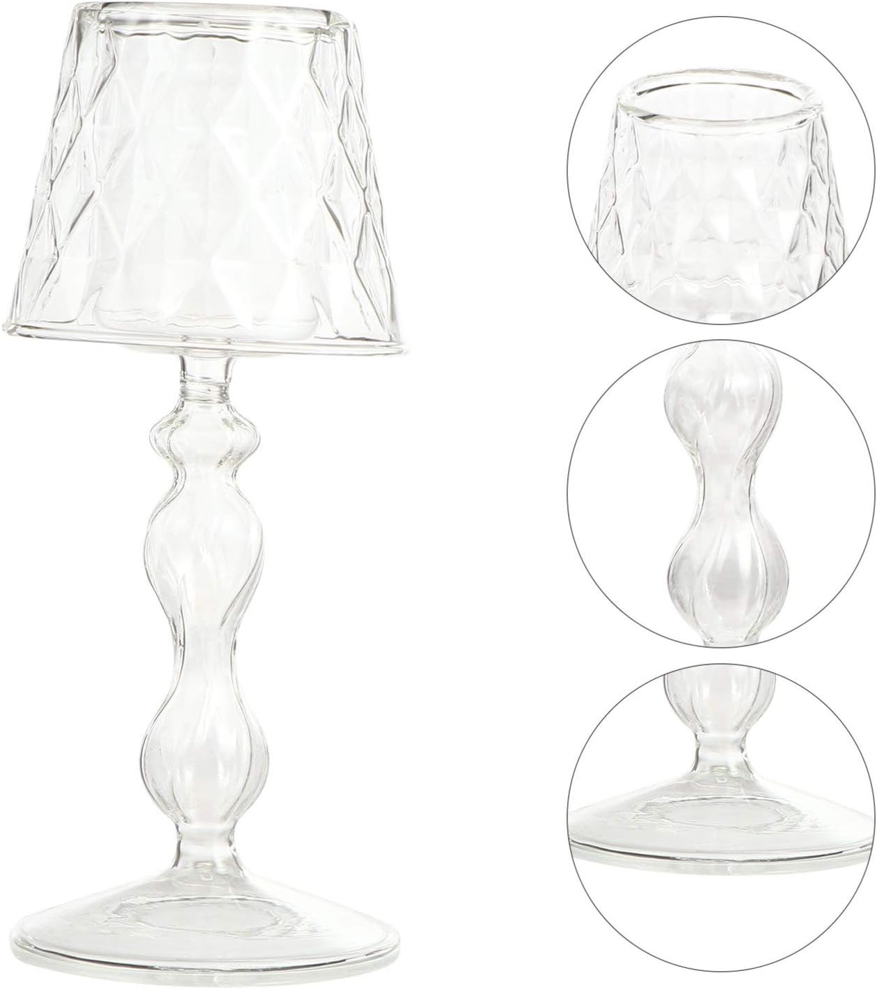 Uonlytech Glass Candlestick 7.48In Decorative Candle Holder for Home Bedroom Office Table Lighting Elegant Household Candle Stand