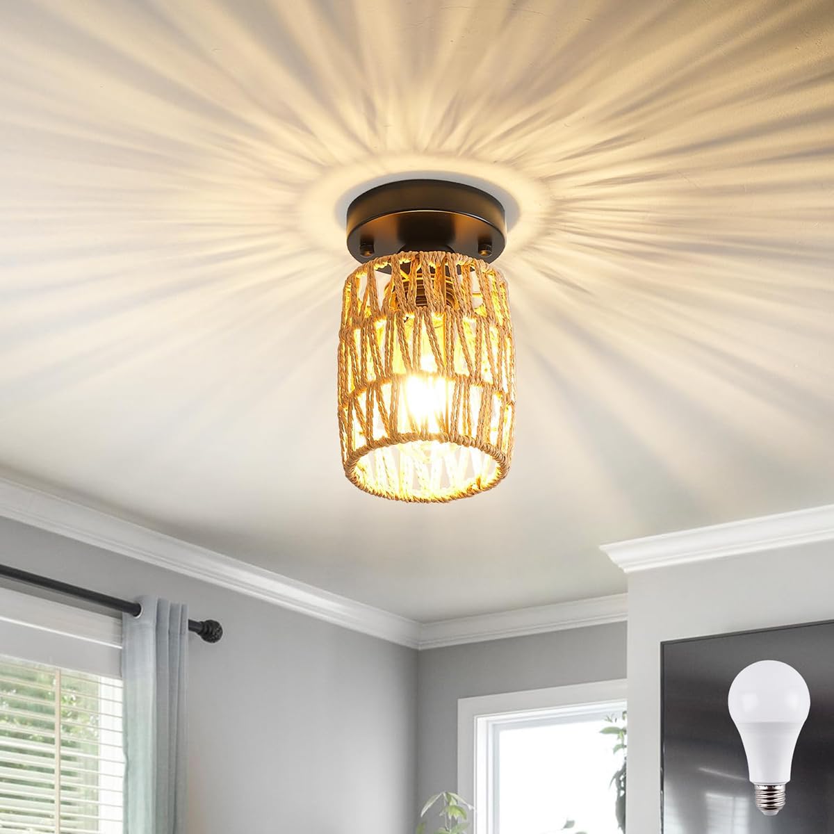FRIDEKO HOME Plafondlamp vintage bamboe plafondlamp houten lampenkap