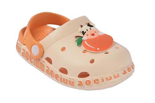 Yellow Bee Slip On Cow Clogs for Boys, Cream and Orange