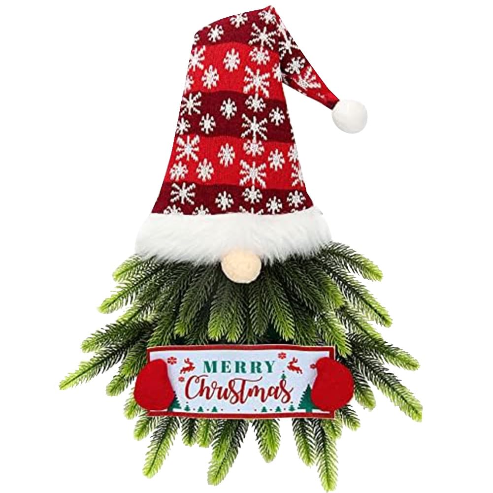 CTRLZS Christmas Wreath for Front Door Lighted Gnome Christmas Door Wreath Window Wall Decorations Artificial Santa Xmas Hanging Sign for Door