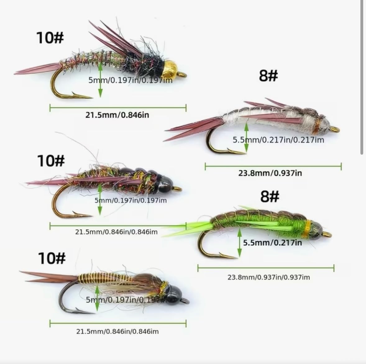 AMZfishing® Messeneuheit 2025-5 Stück Steinfliegen-Nymphen | Fliegen zum Forellenangeln | Fliegenangeln Forelle | Fliege Forelle | Fliegenfischen Äsche | Steinfliegen Nymphen