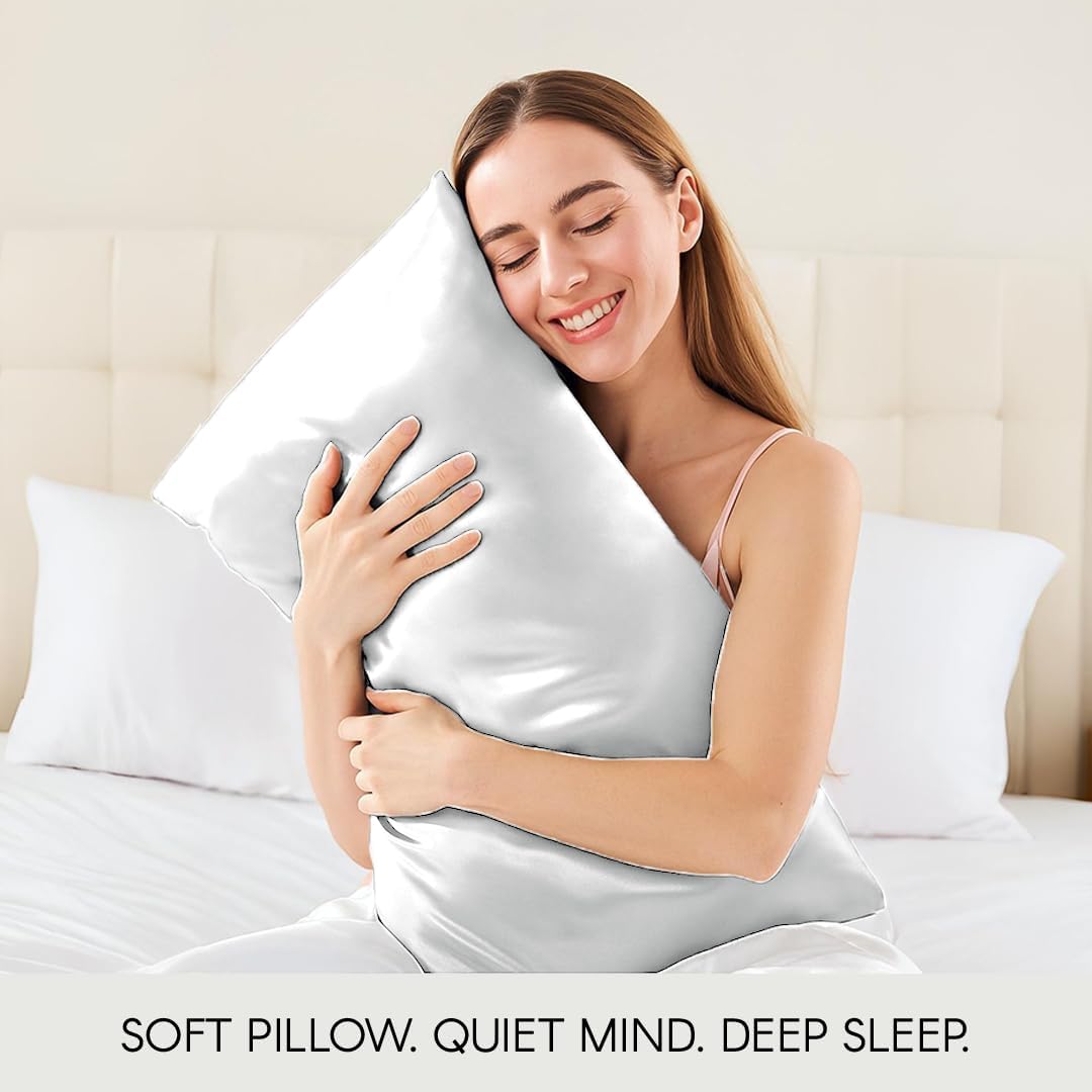 Mulberry Silk Pillowcase for Hair and Skin Standard Size 20"X 30" with Hidden Zipper Soft Breathable Smooth Cooling Pillow Covers for Sleeping (2, White)