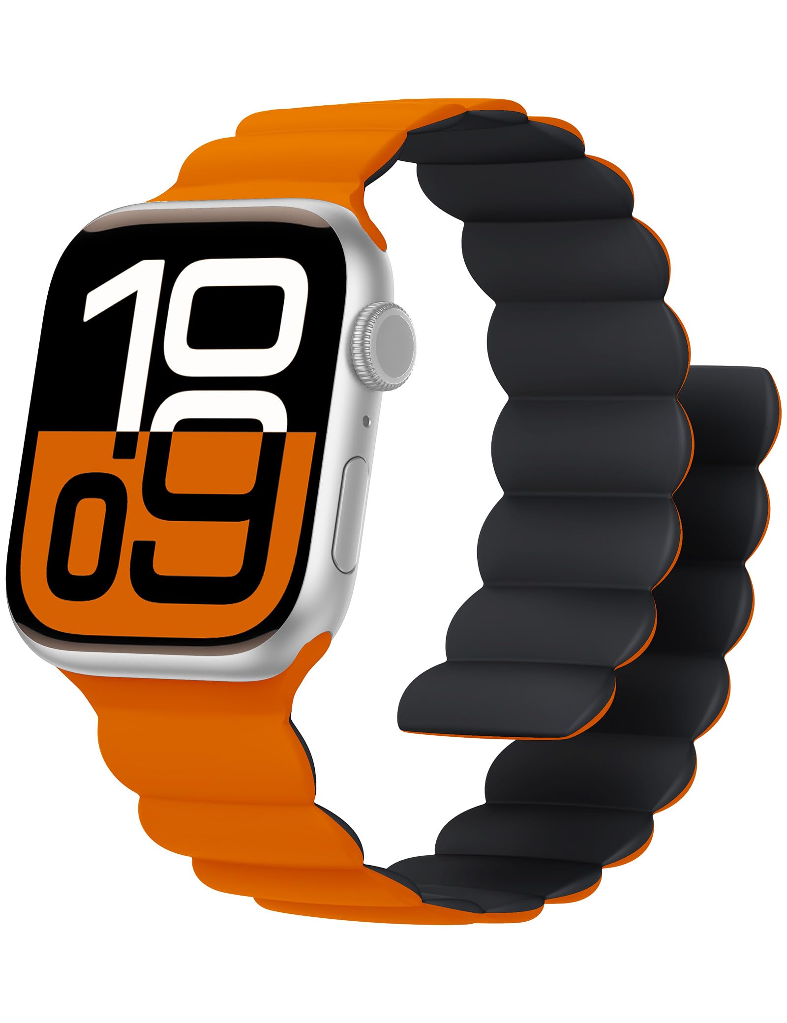 Magnetic Silicone Band Compatible with Apple Watch Band 38/40/41/42/44/45/46/49mm Women Men, Strong Magnet Sport Soft Thin Fashion Strap for iWatch Series 11 10 9 8 7 6 5 4 SE Ultra 3 2 1 Black Orange 49/46/45/44/42mm(Series 3/2/1)