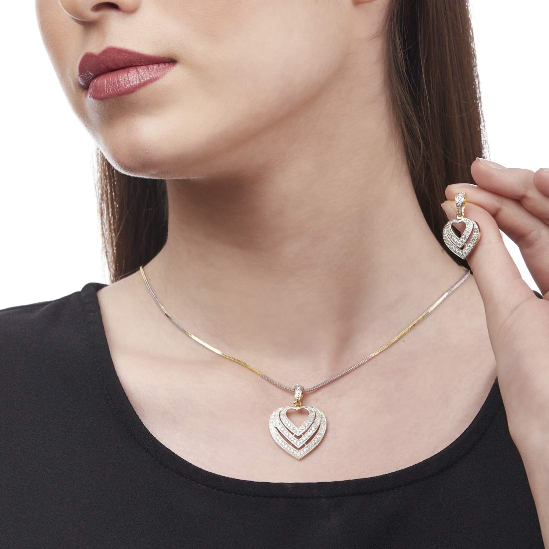 Valentine American Diamond Heart Shape Pendant - Design 13