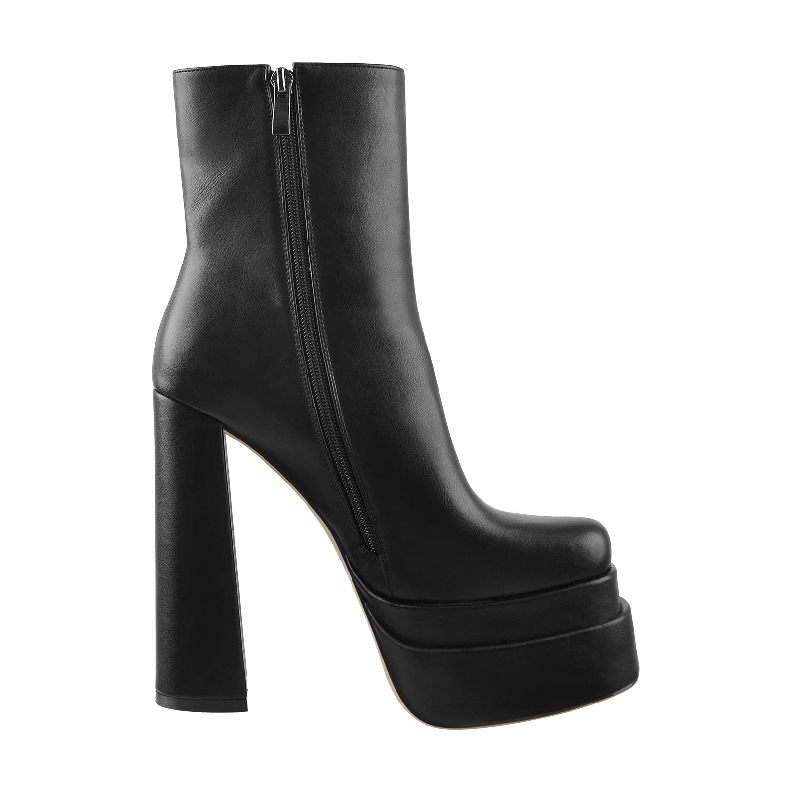 Only maker Damen Stiefeletten Plateau Blockabsatz Kurzschaft Stiefel mit Reißverschluss