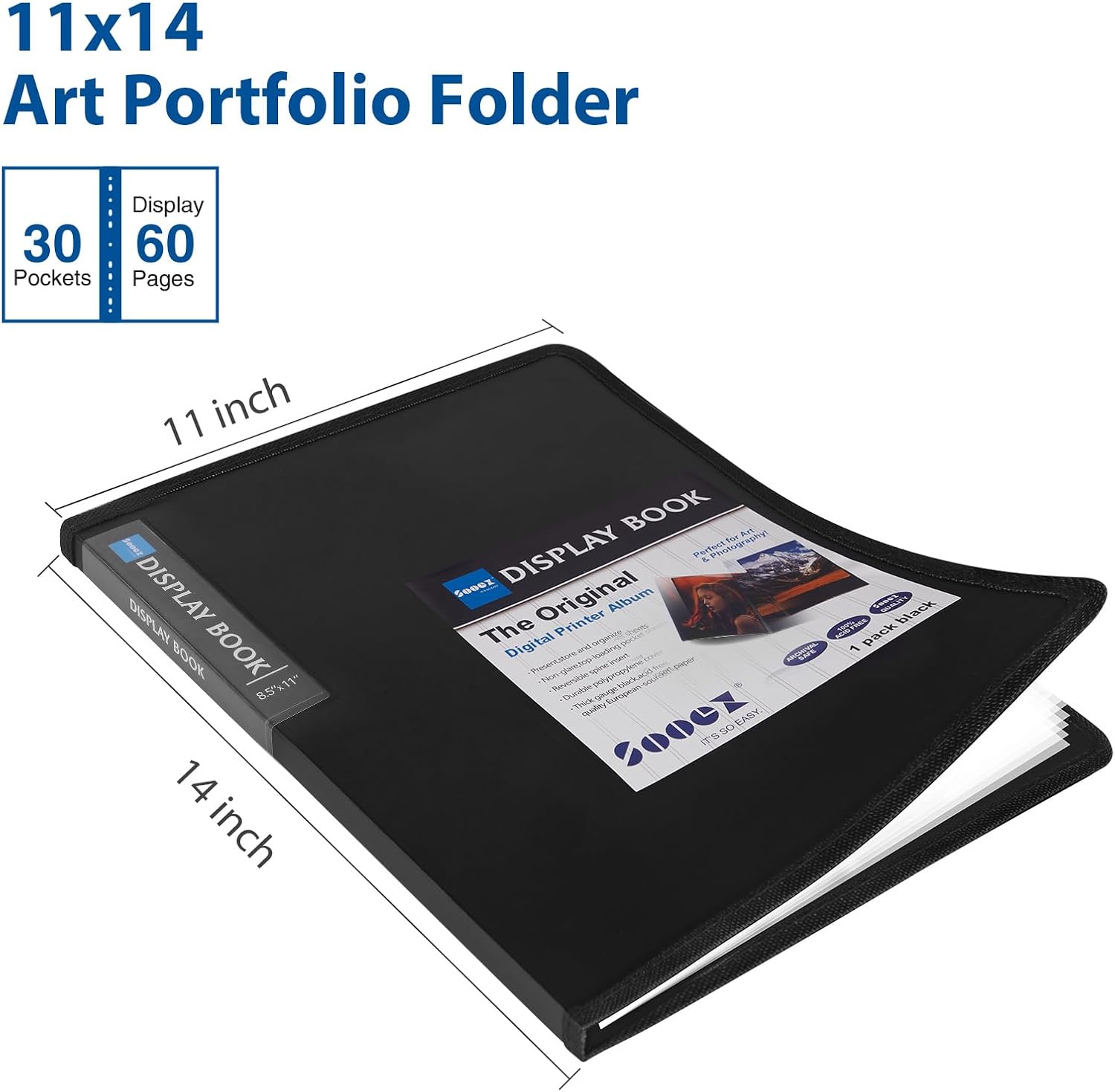 Sooez Art Portfolios 11x14, Portfolio Folder with 30 Pockets & Black Inner