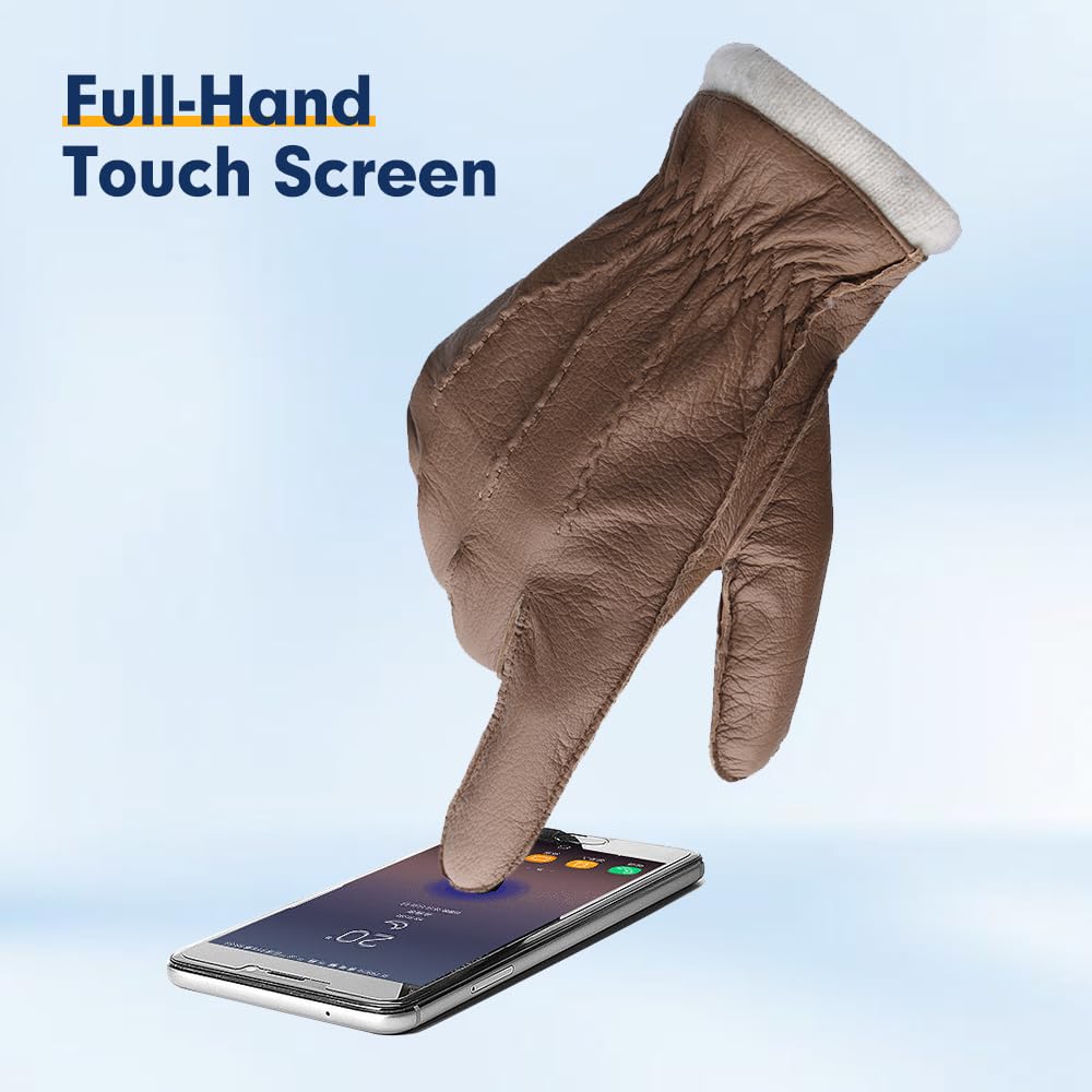 MGGMOKAY Homme Gants En Peau de Chèvre Avec Doublure En Cachemire