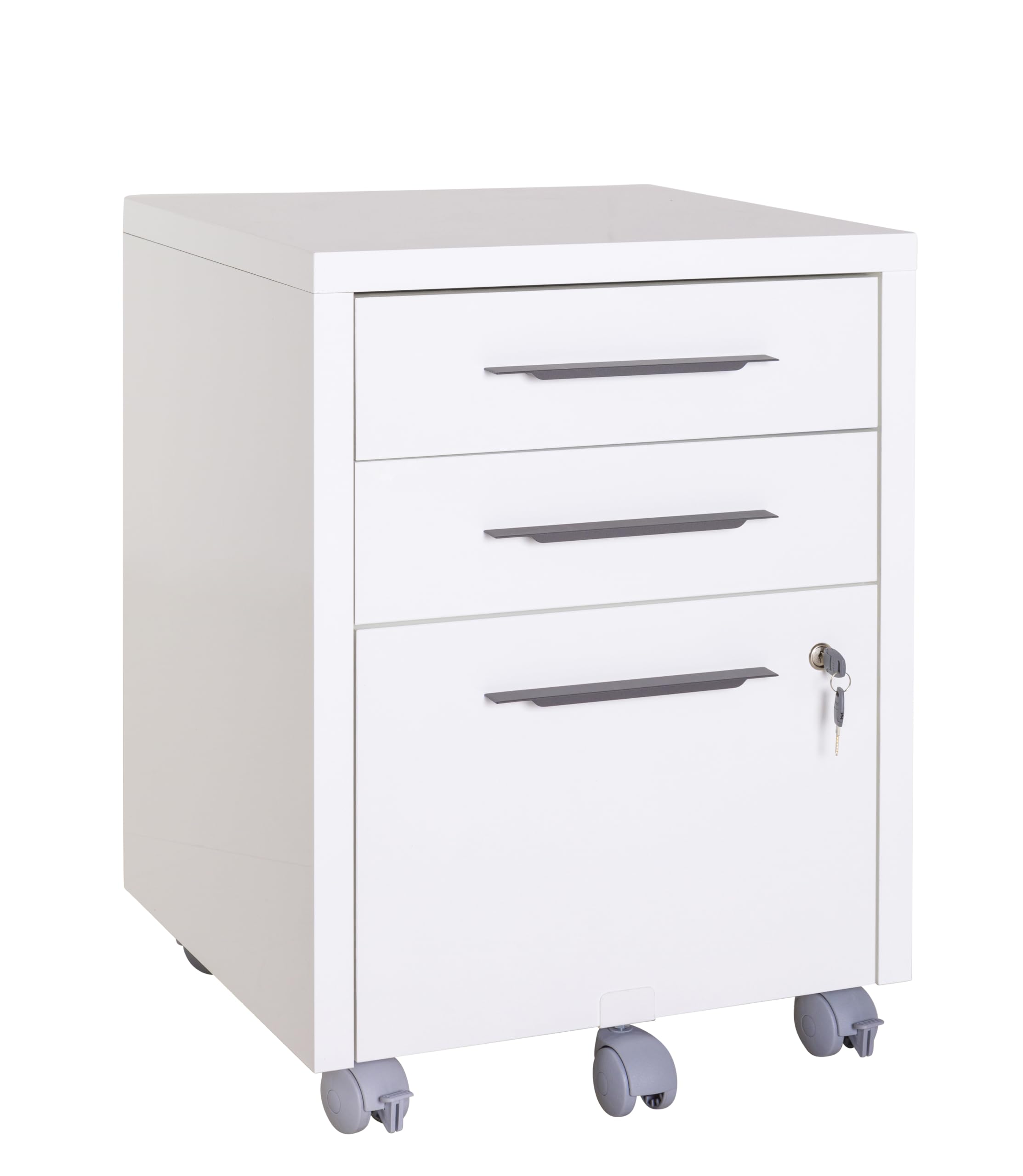 Composad | Cassettiera con 3 Cassetti, Ruote e Serratura, Cassettiera Ufficio da Scrivania, con Serratura, (LxAxP) 49,50x67x45 cm, Colore Bianco Laccato, Made in Italy