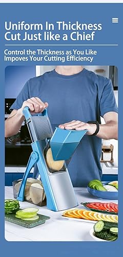 Miniatura 5 de Cortador de mandolina seguro de nueva actualización, tamaño más grande, picador de alimentos vegetales ajustable, cortador de patatas fritas, hoja