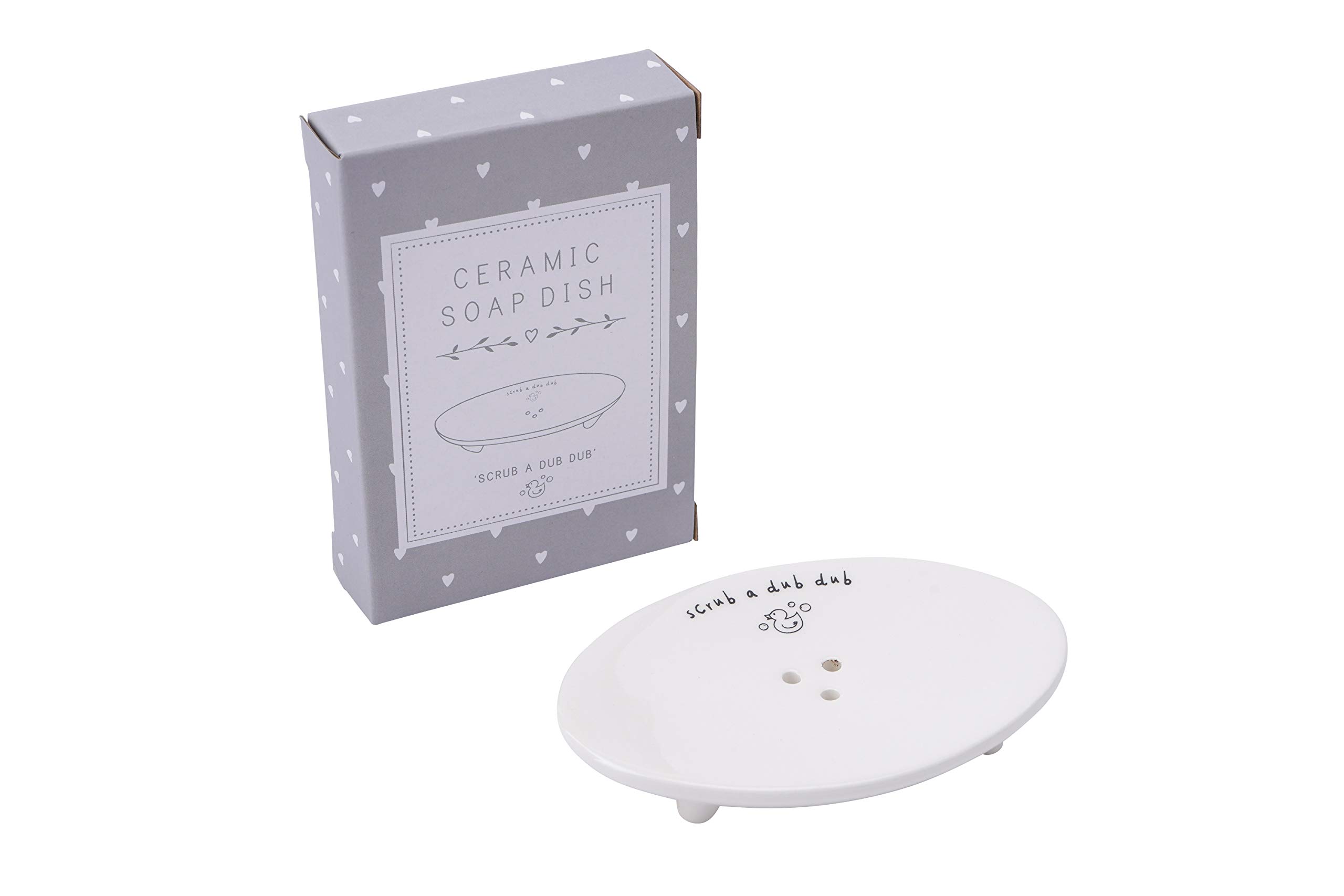 Cgb Giftware Cream, White, Black Sent & Meant By 'Scrub A Dub Dub' Ceramic Soap Bar Dish, Holder, Stand, Tidy, Organiser | Gb04569
