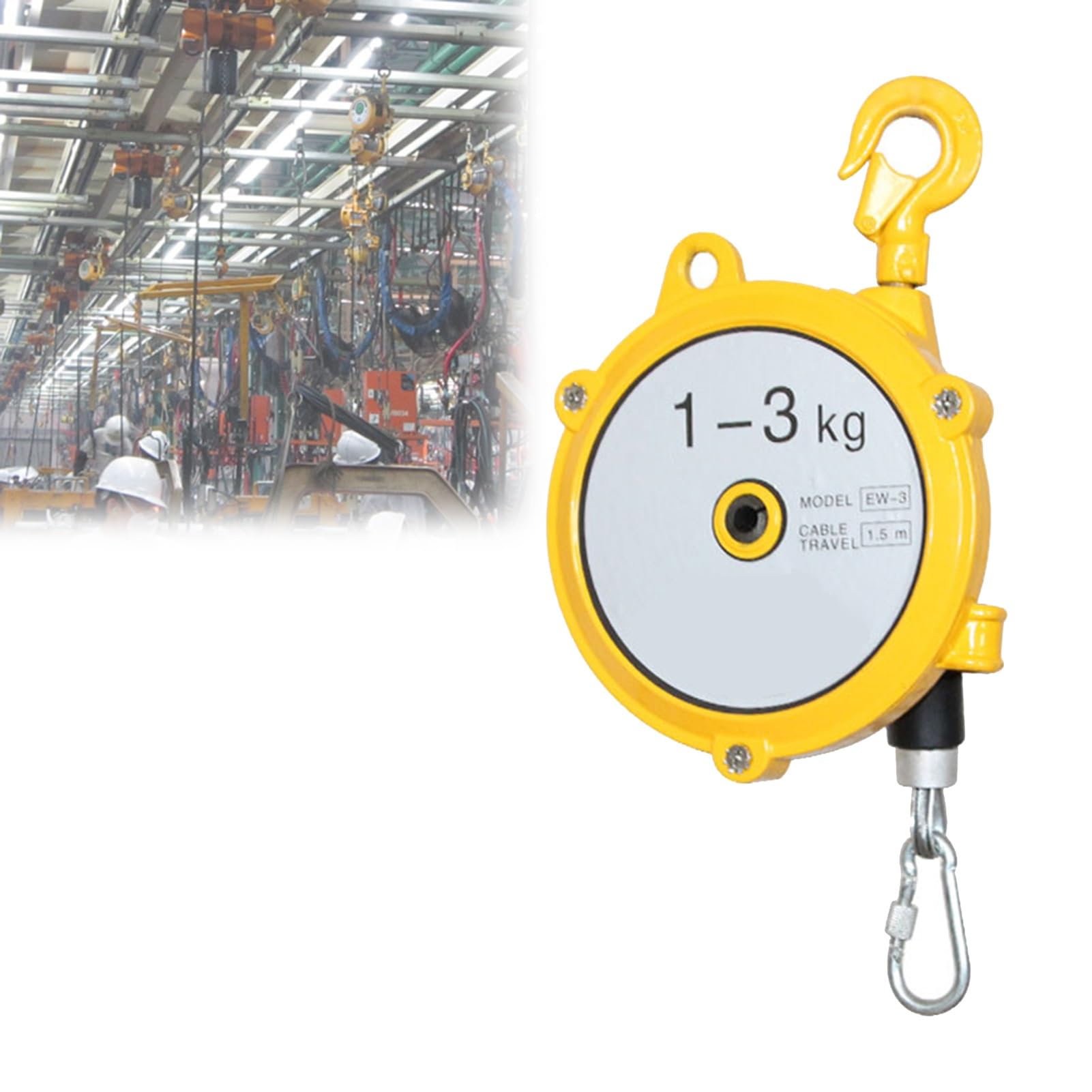 1pc Retractable Spring Balancer with 1.5m Wire Rope and Hook - for Workshop, Assembly Line, and Automotive Equipment(1-3kg)