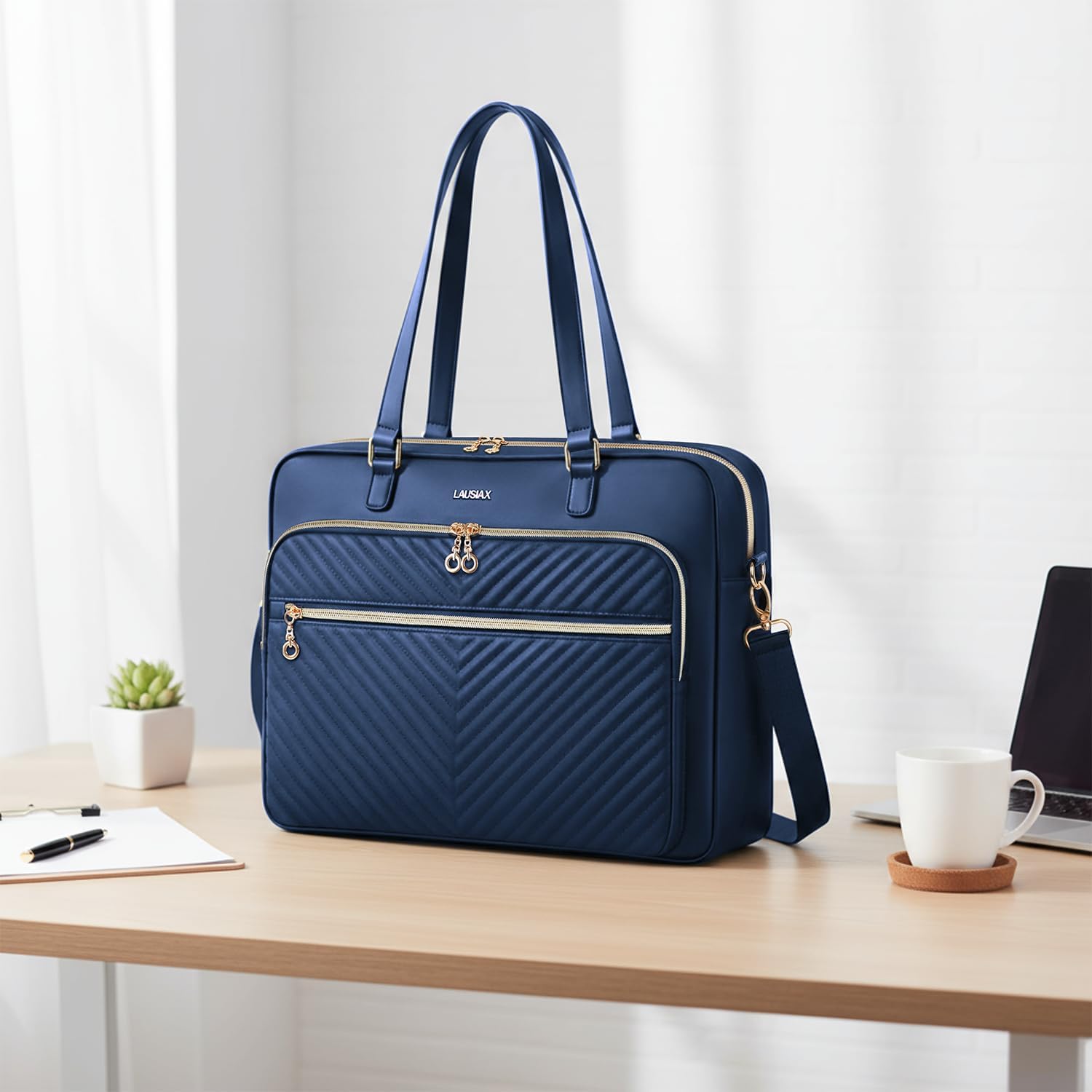 Laptop Bag Case for Women Men Tote Bag Briefcase Compatible with MacBook/Dell/HP/Acer/ASUS, Waterproof Shoulder Carrying Briefcase, Blue, 15.6-16 Inch