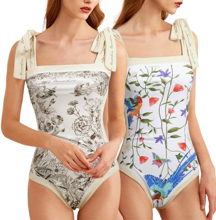 SKAYS Reversible Floral One Piece Swimsuit Women Bathing Suit Vintage Cute with Adjustable Straps Swimwear